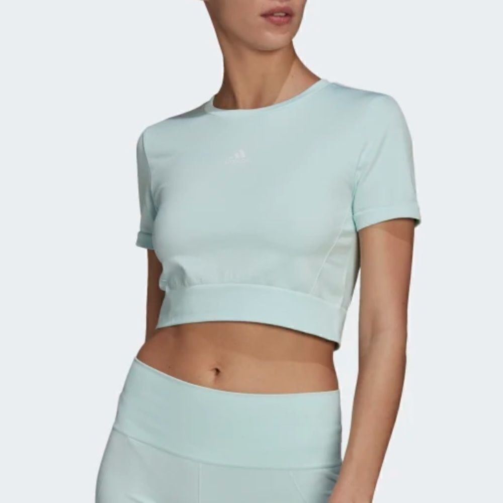 Adidas Aero Knit Seamless Fitted Crop Tee in Ice Mint Extra Large